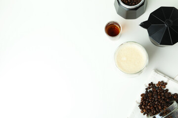 Concept of making Irish coffee on white background