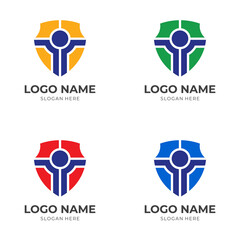 shield logo design with flat colorful style