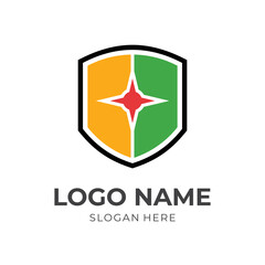 shield star logo design with flat colorful style