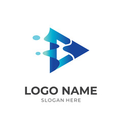 play water logo design, play and water, combination logo with 3d blue color style