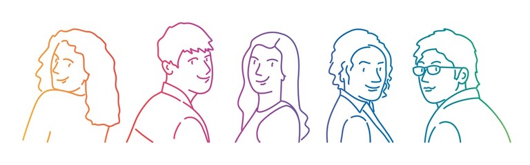 Men and women turning around in the best smile.