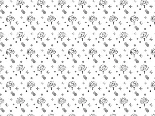 可愛くデフォルメされた木と鳥のシンプルなパターン背景