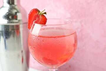 Concept of party drink with strawberry cocktail