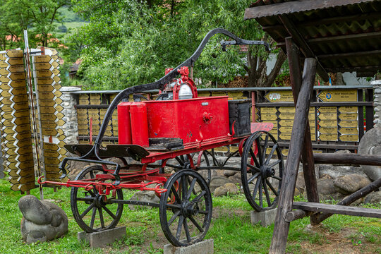 Old fire truck - decoration  on June 20, 2021 in Criseni, Harghita.