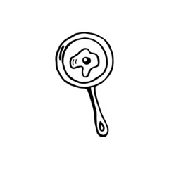 Omelet on a pan - Hand drawn doodle vector icon, isolated on white background