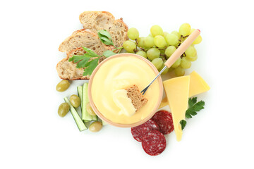 Tasty cheese fondue isolated on white background