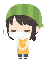 マスクを付けた店員のイラスト お辞儀