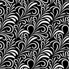seamless flowers pattern, curls, curls black and white background print