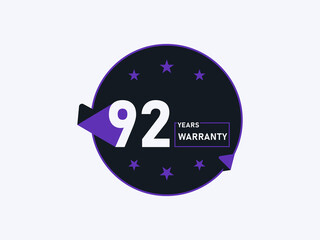 92 years warranty icon isolated on white background