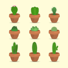 Fototapeta premium set Illustration cactus flower vector art botany