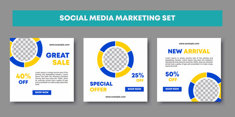 Set modern square editable banner template. Minimalist design background for fashion sale and discount promotion. Suitable for social media post and web. Vector illustration with photo college