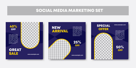 New set of editable minimal banner templates for social media marketing feed post. Suitable for social network sale promo, web or internet ads. Vector illustration with photo college