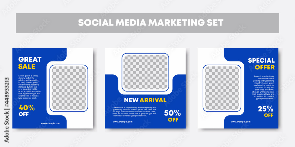 Poster social media feed editable template. set of modern blue and white background with stripe line shape.