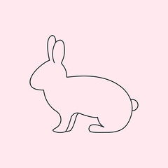 Bunny silhouette and Happy Easter sign. Linear vector illustration logo. Design for greeting card, stickers, logo, web and mobile app. Easter Bunny Outline Vector Design.