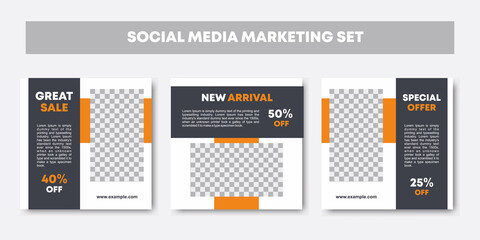 Editable modern minimal square banner templates with black and white colored background. Set of social media post for digital marketing, web or internet ads. Vector illustration with photo college