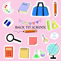 Back to school, hand drawn stickers collection, education icons vector illustration