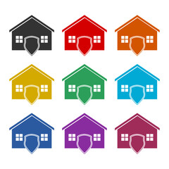 Home security color icon set isolated on white background