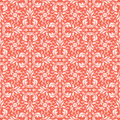 Flower geometric pattern. Seamless vector background. White and pink ornament