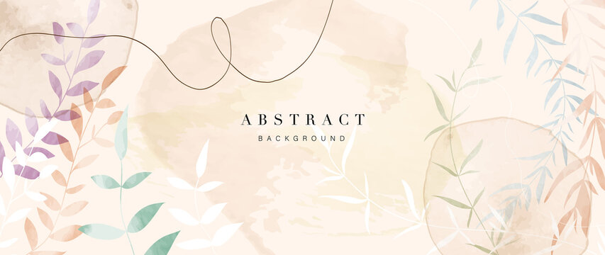 Abstract art flower background vector. Luxury minimal style wallpaper with golden line art floral and botanical leaves, Spring growing flowers and Organic shapes watercolor. 