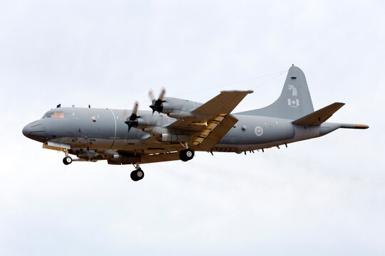 Luqa, Malta September 25, 2015: Canadian Air Force Lockheed CP-140 Aurora on finals runway 31.