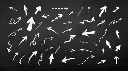Chalked set of hand drawn grunge arrows
