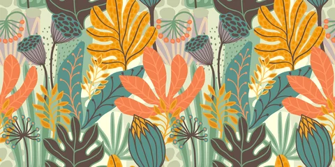 Tapeten Künstlerisches nahtloses Muster mit abstrakten Blättern. Modernes Design © Nadezda Grapes