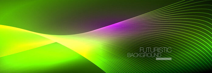 Abstract neon glowing light in the dark with waves. Shiny magic energy and motion concept, vector abstract wallpaper background
