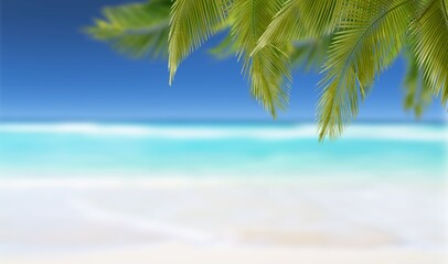 Fototapeta na wymiar Sand with blurred Palm and tropical beach bokeh background,