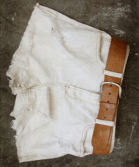white shorts on grey background, image in vintage grange style 