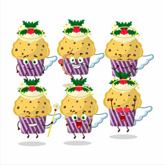 Cupcake with holly berry cartoon designs as a cute angel character