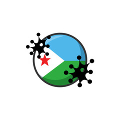 Djibouti hit by Coronavirus. Covid-19 impact nationwide. Virus attack on Djibouti flag concept illustration on white background 
