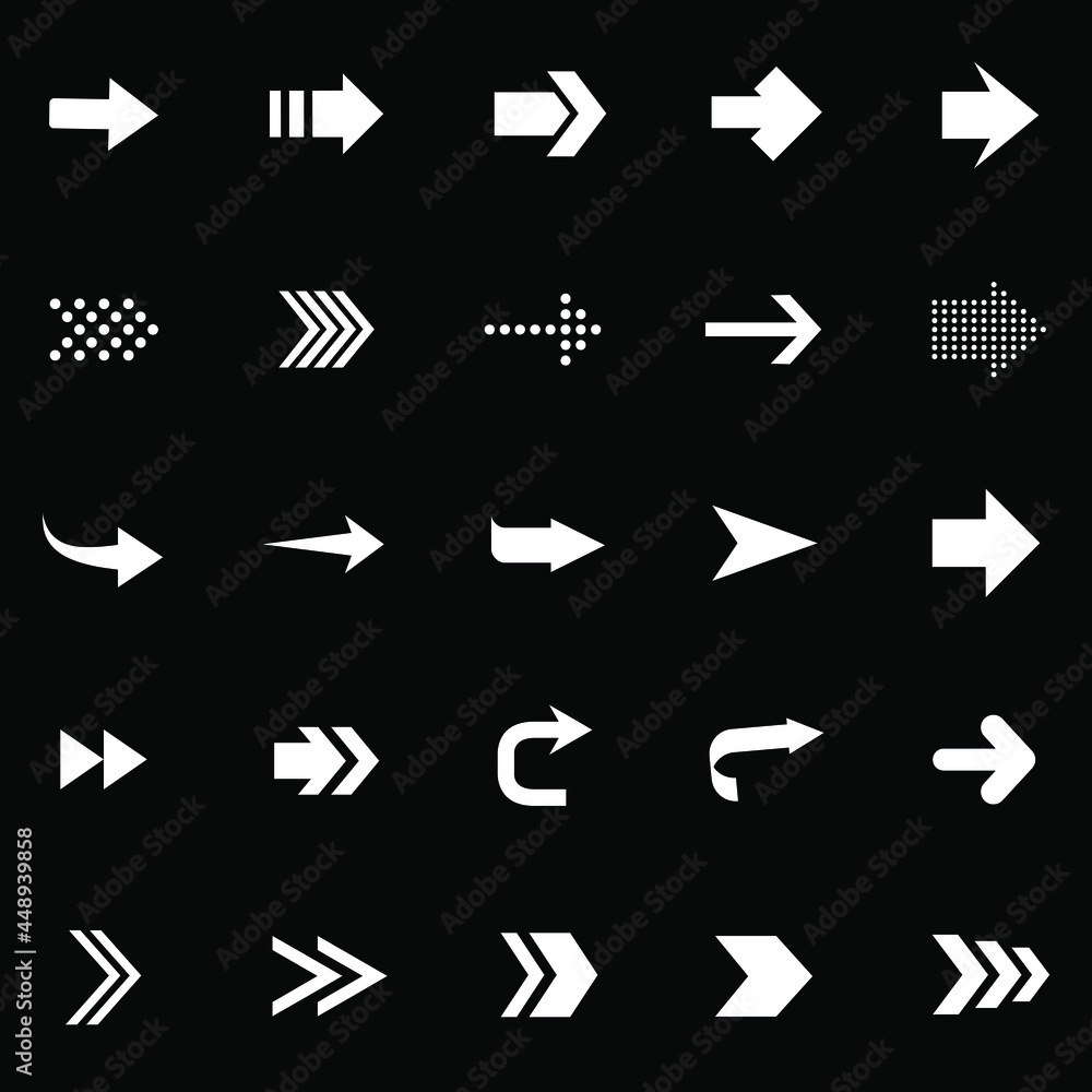 Poster arrows big set icons on black background. arrow icon. arrow vector collection. arrow. cursor. modern