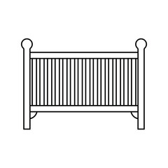 Baby crib or infant bed with hanging toys flat vector icon for apps and websites color editable