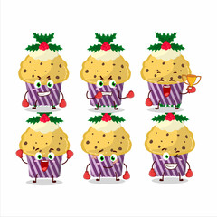 Fototapeta premium A sporty cupcake with holly berry boxing athlete cartoon mascot design