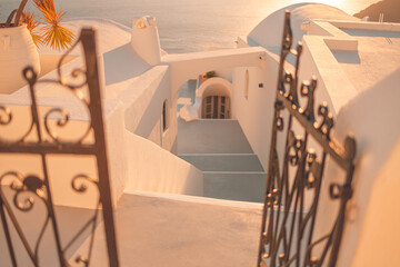 Santorini island sunset view. Architectural details, famous travel destination, abstract closeup...