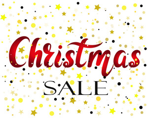 Banner christmas sale vector illustration. Hand lettering holiday sales. Christmas and New Years postcard for shop or showcase.