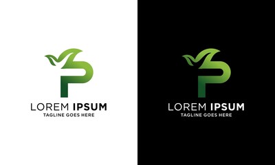 Letter P logo template with gradient modern concept leaves