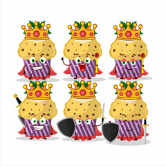 A Charismatic King cupcake with holly berry cartoon character wearing a gold crown