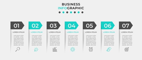 Vector Infographic design business template with icons and 7 options or steps. Can be used for process diagram, presentations, workflow layout, banner, flow chart, info graph