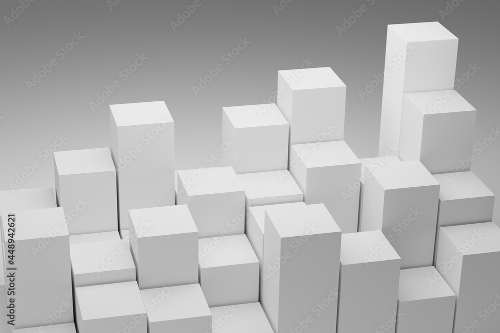 Poster 3d render of cubes background. geometric square blocks on white background. futuristic abstract back