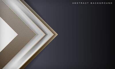 Black and white abstract luxury background with golden lines.