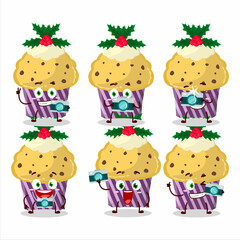 Photographer profession emoticon with cupcake with holly berry cartoon character