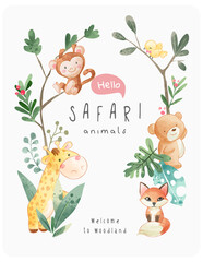 safari cute animal frame vector illustration 