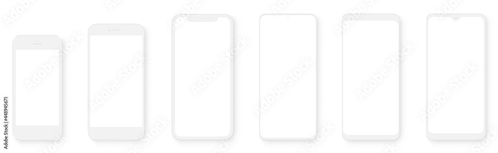 Poster clay models smartphone with transparent screens. smartphone mockup collection. device front view. 3d