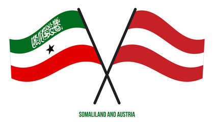 Somaliland and Austria Flags Crossed And Waving Flat Style. Official Proportion. Correct Colors.