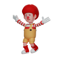 Happy Face 3D Clown Boy Cartoon Picture opens his arm widely