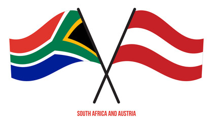 South Africa and Austria Flags Crossed And Waving Flat Style. Official Proportion. Correct Colors.