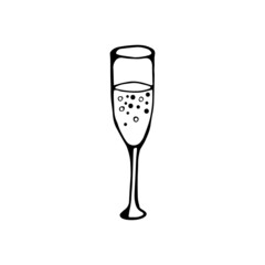 A glass of champagne - Hand drawn doodle vector icon, isolated on white background