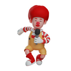 3D Clown Boy Cartoon holding a microphone