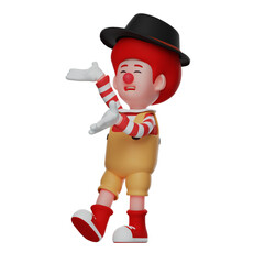 3D Clown Boy Cartoon Illustration wearing a black hat